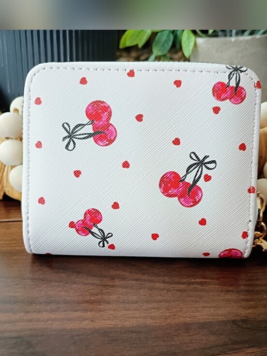 Handbags - NWOT Cherry Print Zip Around Wallet in White and Red